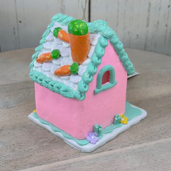 Easter Gingerbread House Tabletop Claydough LED light up Pink White Pastel New - Picture 5 of 11